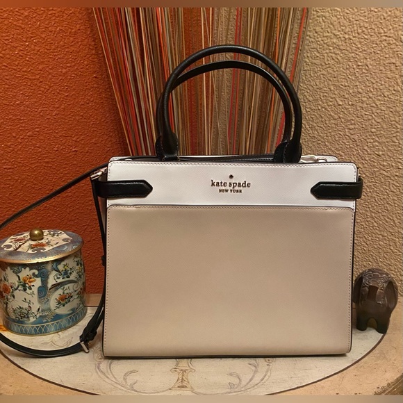 EUC-Kate Spade ♠️ Staci Black and Cream Satchel with crossbody strap - Pristine - Picture 1 of 10